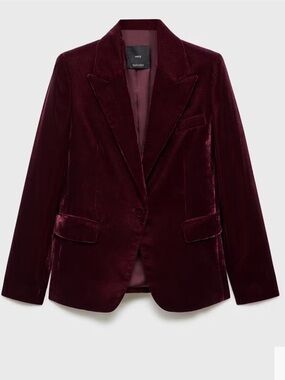 Mango Structured Velvet Blazer in Maroon size Small